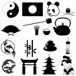 Silhueta dos símbolos da cultura japones