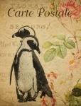 Pengiun Vintage Floral Postcard