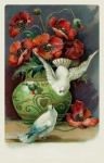 Pocztówka vintage kwiaty gołębie