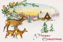 Casa de cervos com cartão de natal vinta