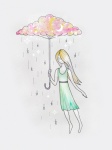 Nuvola, ragazza, ombrello, dolce