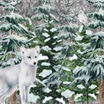Зимний белый волк щенок
