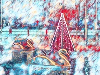Swan boats and Christmas Tree