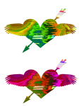 Colorful arrow winged hearts png