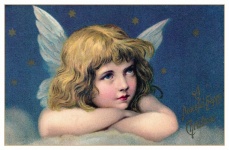 Vintage karácsonyi képeslap angyal