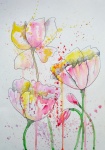 Květiny, jaro, akvarel, skvrny