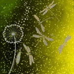 Dandelion and dragonflies glitter