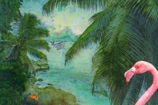 Tropisches Strand-Flamingo-Poster
