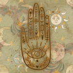 Plakát Mystická palma, slunce a měsíc