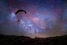 Paraglider, fly, space, stars
