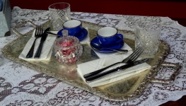 Silver Tray With Cups Cutlery