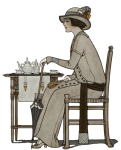 Mujer bebiendo té vintage