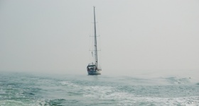 Sailboat, Fog, Sea