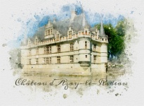 Chateau d&039;Azay-le-Rideau Watercolor