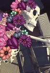 Komiksowa czaszka z kwiatami