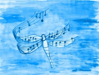 Dragonfly with musical notes.
