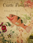 Cartão postal floral vintage de peixe