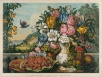 Virágok, Madár Vintage Art