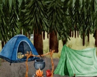 Campeggio nella foresta