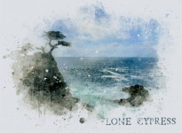 Akvarellaffisch Den ensamma Cypressen