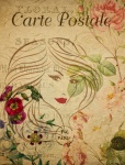 Cartão postal floral francês de mulher