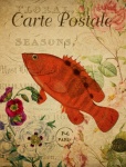Ryba Vintage kwiatowy pocztówka