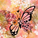 Arte de mariposa de flores tropicales