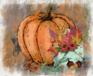 Calabaza de otoño, bellota y flor