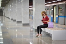 U-Bahn, Frau, Mädchen, Smartphone
