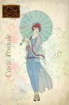 Woman Parasol Floral Postcard