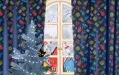 Black Cat In Christmas Tree