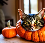 Funny pumpkin cat