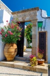 Greckie wejście z kwiatami