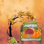 Autumn Puppy, Truck And Pumpkins