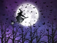 Halloween Witch Flying Broom Poster