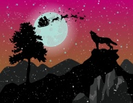 Санта-Собака на санях с волком