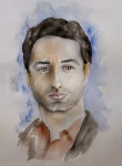 Portrait, Watercolor, Face, Man