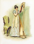Mujer victoriana con arpa