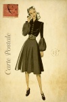 Vrouw Mode Vintage Briefkaart