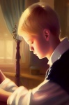 Boy Studying Quiet Library