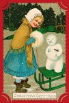 Christmas Girl Snowman Sledge