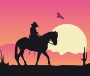 Kowboj Koń Różowy Zachód Słońca