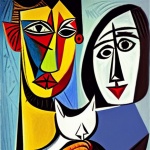 Abstract Couple with a Cat
