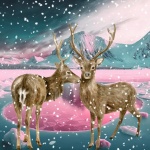 Pink Winter Deer Landscape