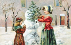 Vintage Kerstkaart Sneeuwpop