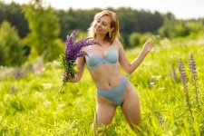 Woman, underwear, field, nature