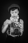Jongen, camera, fotograaf, vintage