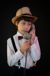 Pojke, porträtt, barn, gammal telefon