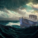 Navă în pictură de mare furtunoasă