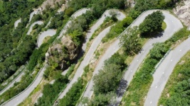 Aerial Mountain Road Hairpin Bends